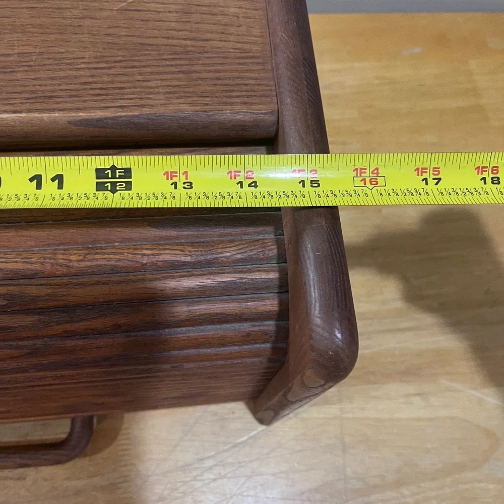 Vtg Mid Century Modern Oak Wood Roll Top‎ Bread Box Kitchen Countertop Storage